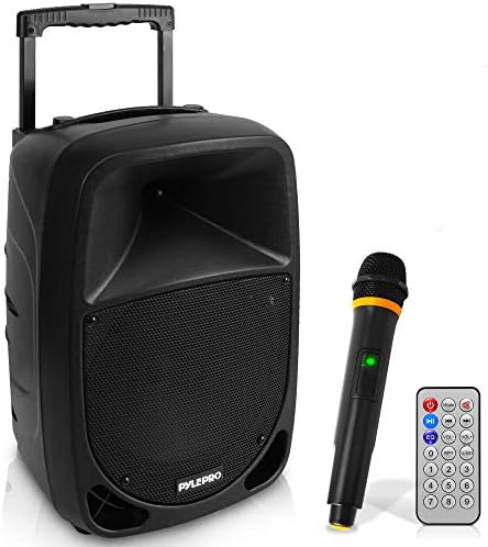 Портативна Bluetooth-система високоговорители Pyle мощност 1000 W - 10караоке-акустична система с безжичен UHF микрофон, дистанционно управление и вградена акумулаторна бате