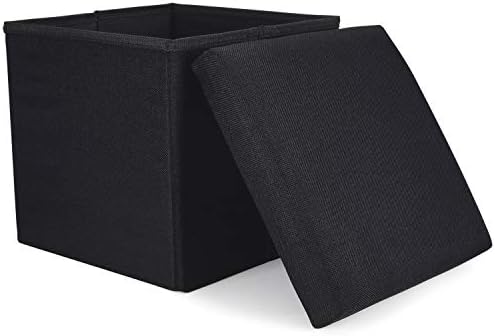 Сгъваема Табуретка за съхранение на WoneNice, Универсална Компактна Кутия за играчки със седалка от пяна с памет ефект, максимално натоварване 100 кг Бельо Черен 12 x 12 x 12