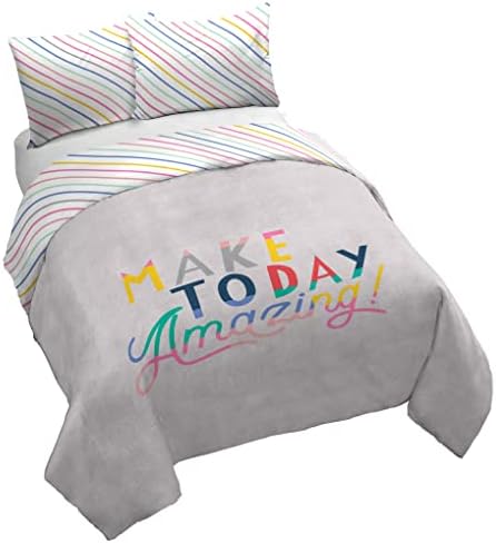 Комплект настоящият одеяла Saturday Park Cool Kids Full / Queen с имитация на одеала - Памук - Детски бутер с имитация на възглавници в тон - Интериор на стаята за момичета - Rainbow - Сер