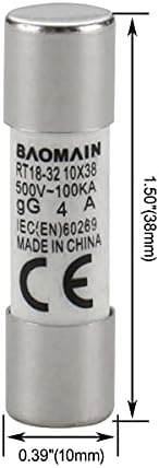 Предпазител Baomain RT18-32 (RO15 RT14 RT19) 4A Цилиндрична керамична тръба 10x38 мм 500 В МАРКИРОВКАТА е посочен в 10 опаковки