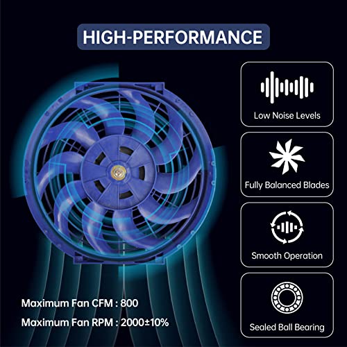 BATONECO 12 Монтажен Комплект Електрически Вентилатор за охлаждане на Радиатора, Вентилатора за Охлаждане на Радиатора 12 В с 80 W 800 CFM Тънък Висококачествен Универсален (