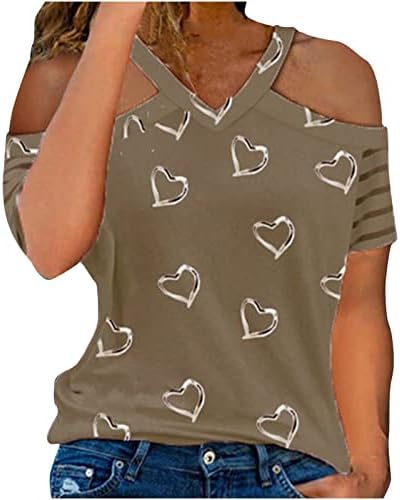 Дамски Есен-Лятна Тениска 2023 с Къс Ръкав Vneck, Риза Райе с изображение на Сърце за Момичета YC YC
