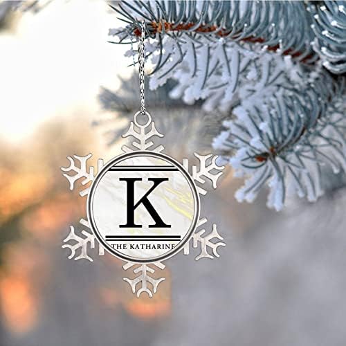 Монограм Начална Буква К Украса за Коледната Елха Украшения във формата на Снежинки, Инициали Имената на Метални Персонализирани