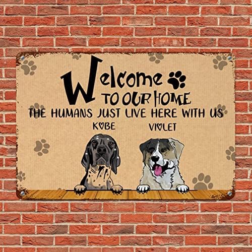 Alioyoit Потребителското си Име на Кучето Добре дошли в Нашата къща, Хората Тук с нас, Забавна Метална Табела за кучета, Закачалка