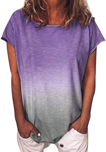Дамски Ежедневни Базова Тениска Наклон Цвят С Къс Ръкав, Туника, Блуза, Ежедневни Блузи