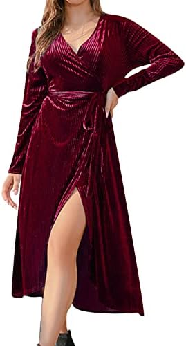 Секси Дълга Рокля с Разрезными Бретельками в Есенно-Зимната Стил с дълги ръкави и V-образно деколте Emy Dress