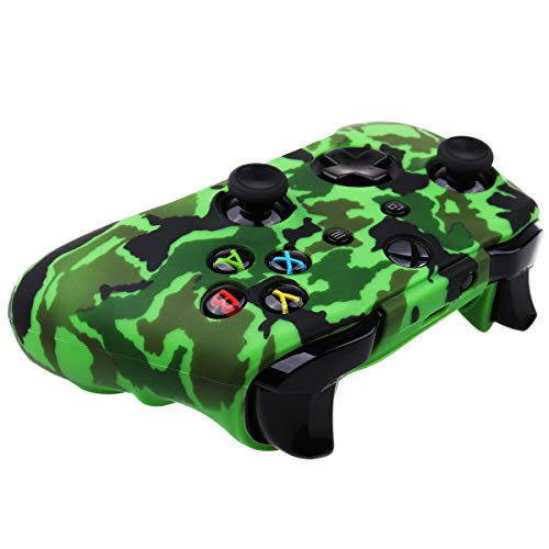 YoRHa Water Transfer Printing Камуфляжный Силиконов Калъф за Microsoft Xbox One X и Xbox One S Controller x 2 (Зелено и тъмно розово) с дръжки PRO за палеца x 8