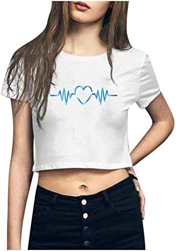 Тениска с къс ръкав за жени, Модни Тениски с Кръгло деколте, Тениски в Свети Валентин, Съкратен Годишен Топ, Класическа Ежедневна Блуза