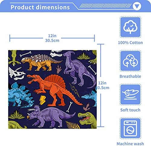 Комплект Кърпички За миене на съдове с Динозаври Дивата Природа, 12x12 инча, 6 Опаковки, Впитывающее Памучни Кърпи, Квадратни Кърпи