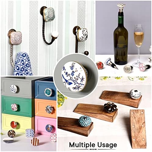 IndianShelf 20 Опаковки Дръжки за Кухненските шкафове | Дръжки за мебели с цветен Модел за Шкафа | Многоцветни Химикалки за Рокли | Керамични Декоративни Дръжки за Шкафове