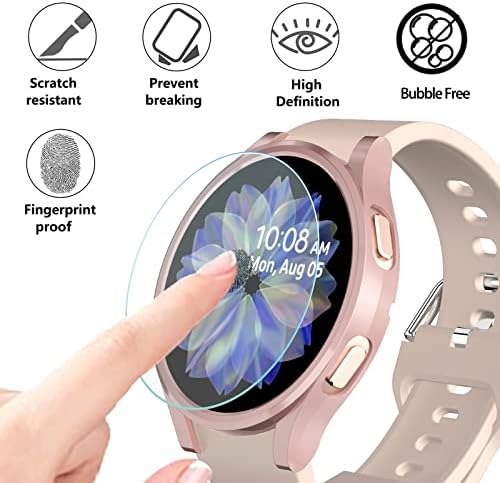 Калъф от 2 + 2 опаковки, съвместим с Samsung Galaxy Watch 5 Galaxy Watch 4, 40-мм и защитно фолио за екрана, ултра-устойчив на удари