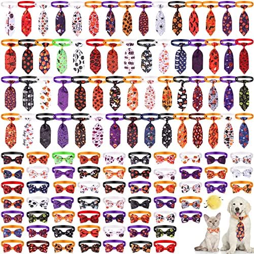 120 Парчета Хелоуин Домашни Любимци, носи Вратовръзка за Кучета, Панделки, за да се Грижи за Тиквата за Кучета, Регулируеми Вратовръзки