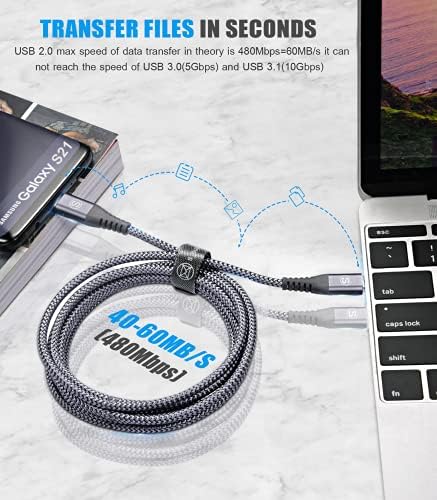 USB кабел C до USB C [2 опаковки по 10 фута] PD 60 Вата Зарядно устройство за iPad Pro Type C Зарядно Устройство Найлонова Оплетка