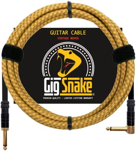 Китара кабел 10 метра - 1/4 Инча Правоъгълен Жълт Инструментален кабел - Кабел за електрическа китара с професионално качество и