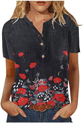 Дамски ежедневни модерна риза с къс ръкав от памук и лен OVERMAL с принтом