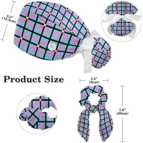 Работна Шапчица с Шарени Цветя Черепи Копчета, Регулируем Хирургична Шапчица-Търкане с Бантиком-Ластик за Коса