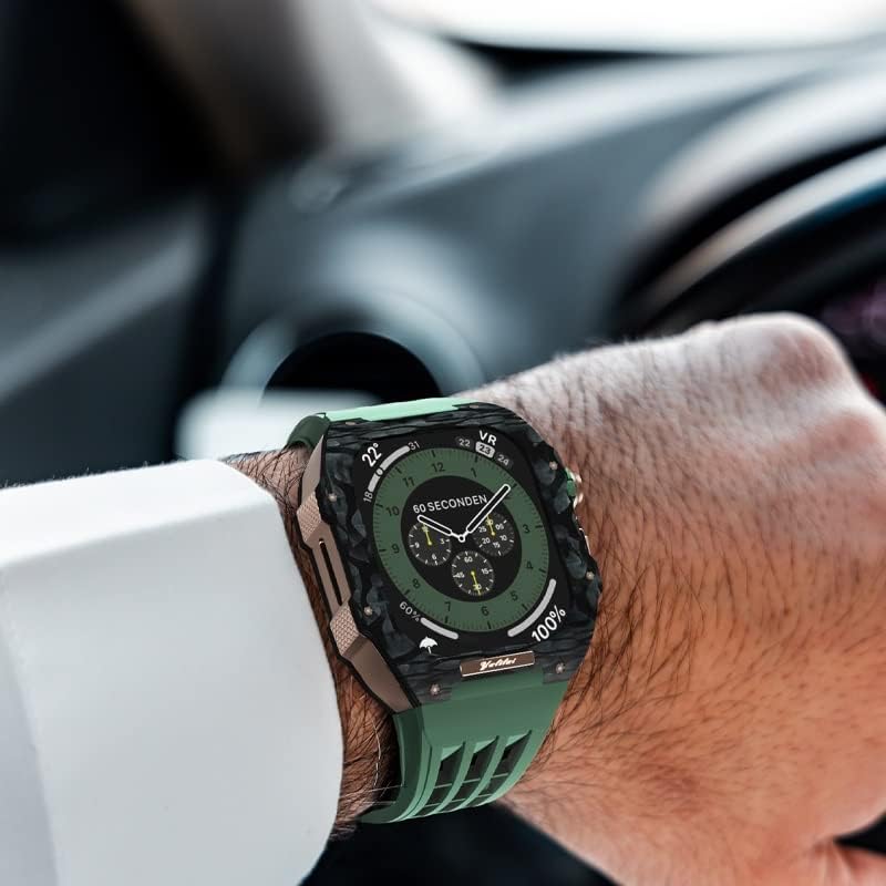 NEYENS За Apple Watch Band 8 7 6 5 4 SE серия 44/45 мм, Комплект за промяна на каишка за ръка за Луксозни часовници, Калъф, изработени от въглеродни влакна, каишка от фторопластика, по?