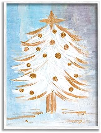 Празнична Коледна елха Stupell Industries, Модерен Зимни Снежна гора, Дизайн Робин Maria, Стенно изкуство в бяла рамка, 16 x 20, синьо