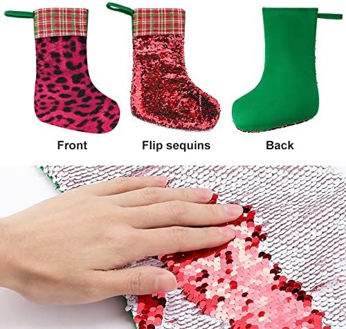 Червени Леопардовые Чорапи с Пайети за Коледните Празници, Заден, Променящи Цвета, Вълшебни Чорапи за Коледната Елха, Висящи Чорапи За Камината