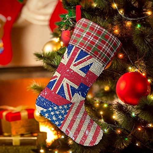 Американски и Френски Ретро Флаг, Коледни Чорапи С Пайети, Блестящи Стенни Висящи Украси, Украса за Коледната Елха, Празнична Парти