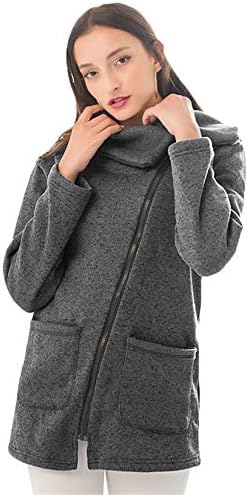 Жена пуловер Andongnywell отвътре с цип отстрани, Леко Класически Приятелка, Връхни дрехи със средна дължина, с ревери, Палто (тъмно