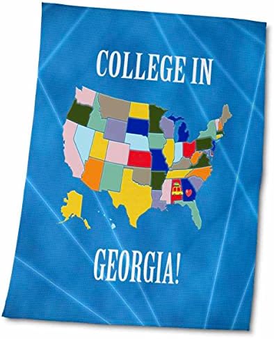 Карта на Съединените Щати 3dRose, Колеж в Джорджия, Сърцето и Колата с багажа си - Кърпи (twl-218296-3)