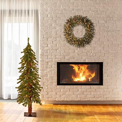 Предварително зажженная Изкуствена Коледна елха Tree National Company | Включва Предварително нанизани Бели гирлянди | Кедър, Орех