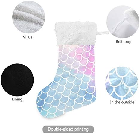 Коледни Чорапи ALAZA Розово-Син цвят под формата на Люспи Русалка, Геометрични Класически Персонализирани Големи Чорапи, Бижута