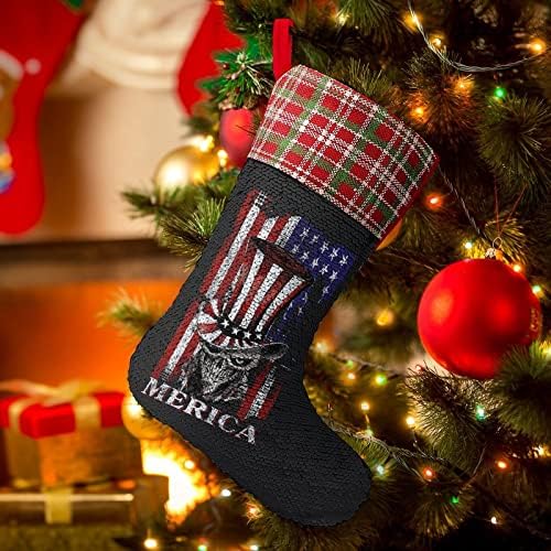Американски Флаг Патриотични Чорапи С Пайети За Коледните Празници, Заден, Променящи Цвета, Вълшебни Чорапи за Коледната Елха, Висящи Чорапи За Камината