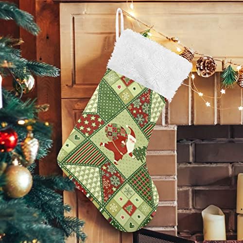 Коледни Чорапи ALAZA Дядо Коледа в стил Мозайка, Класически Персонализирани Големи Чорапи, Бижута за Семейни Тържества, декорация за Партита, 1 опаковка, 17,7