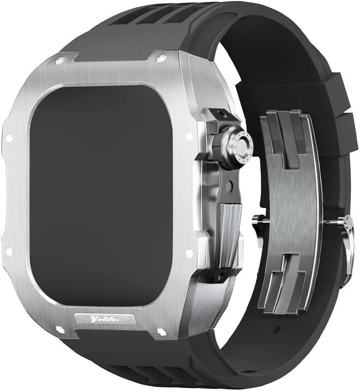 Каишка от неръждаема стомана KANUZ, съвместим с каишка на Apple Watch 44/45 мм, метална каишка и защита комплект за iWatch серия