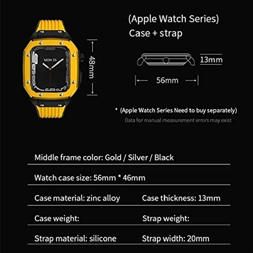 Корпус часа от сплав HOUCY Каишка за Apple Watch Серия 7 6 5 4 SE 45 мм 42 мм 44 мм Модификация на министерството на отбраната Kit каишка за часовник (Цвят: 10 мм Златна закопчалка раз?