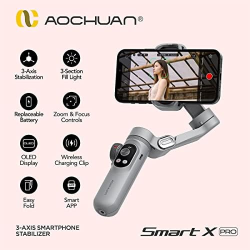 Кардан стабилизатор на Aochuan Smart X Pro за iPhone 13/12/11 / x /Android-смартфон, Подобрена Стабилност на Настройките на точка на фокусиране / Безжичен зареждане + Удължител и статив