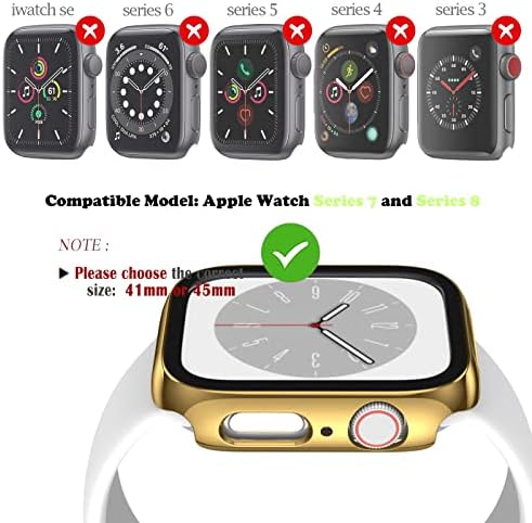 OHPROCS Елегантен калъф е съвместим с Apple Watch Серия 8/7 41 мм 45 мм Защитни капаци за екрана, пълно Защитно покритие за лице, Твърд Броня със закалено стъкло за iWatch 8/7, аксесо?
