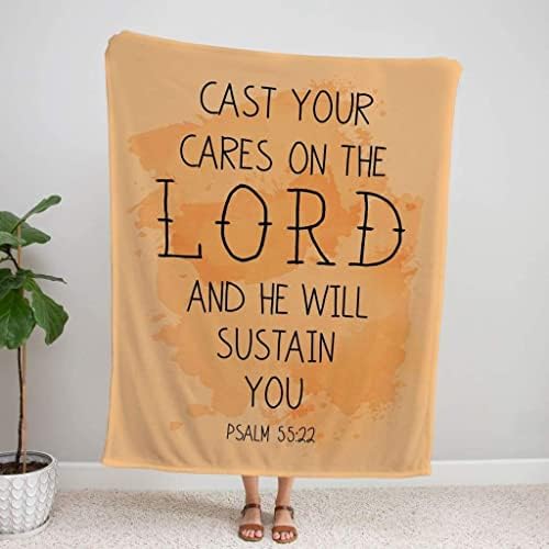 Положете Си Грижи на Господа, и Той ще подкрепи Вас Християнско одеяло с флисовым интериор (Шерп-одеяло, 60x80)