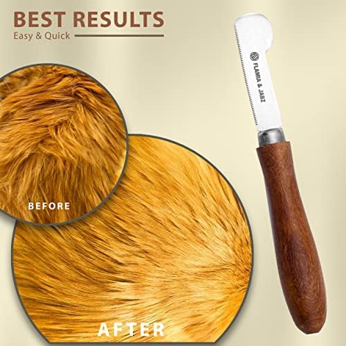 Професионален нож за източване на кучета и домашни любимци FLAMIA & JABZ с кръгла дървена дръжка и острие от неръждаема стомана (много тънък, за дясната ръка)