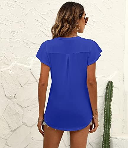 Дамски Летни Блузи, Риза-Туника с V-образно деколте и Ръкав-Къдри, Бизнес Ежедневни Струящиеся Блузи за Жени