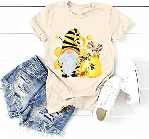 Дамски Летни Блузи Bee Festival С Забавен Принтом, Тениска с Къс Ръкав, Всекидневни Свободен Пуловер с Кръгло деколте, Тениски