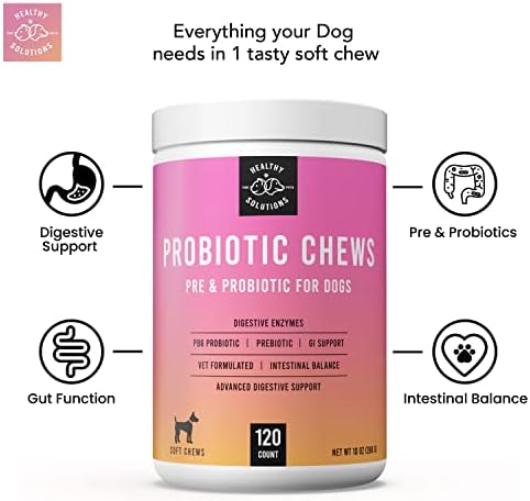 Набор от пробиотици за кучета с глюкозамин и хондроитин - за 120 меки дъвчащи гумени ленти във всяка - Пробиотици и храносмилателни
