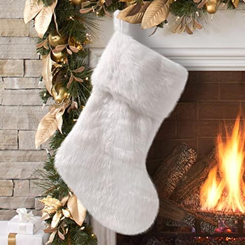 17 Цолови Бели Коледни Чорапи От Изкуствена Кожа, Коледни Чорапи, Окачени Бижута, Подаръчни Опаковки за шоколадови Бонбони, Коледни Украси, Подаръци за Рожден Ден за