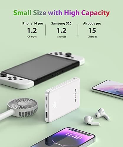 Преносимо Зарядно за телефон Alongza, Вградени кабелна, Малък захранване с капацитет 6000 mah с кабели, Тънък, Лек външна Батерия USB C, Зарядно устройство за iPhone, iPad, Android и ощ