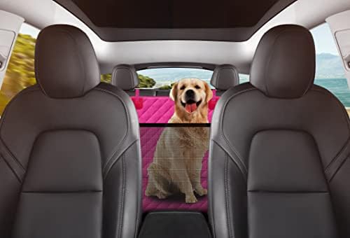 Защитен калъф за задна седалка за кучета за леки автомобили, SUV и Камиони с Мрежесто прозореца, Устойчив на надраскване, Нескользящий и водоустойчив Материал, Розов