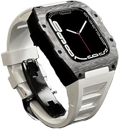 KAVJU Луксозен калъф от въглеродни влакна, набор ленти за Apple Watch 7 6 5 4 se, каишка от Каучук, комплект промяна на ръба на