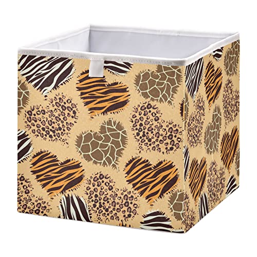Кошница за съхранение на кубчета с текстура Леопардовые сърца, Сгъваеми кутии за съхранение, Водоустойчив кош за играчки, Органайзер