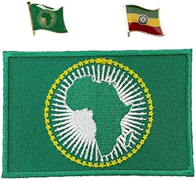A-ONE 3 бр. в опаковка - Нашивка с флага на Африканския Съюз и на жени на ревера + Метална жени Съюз Етиопия, нашивка национален флаг, Патриотичен иконата, Залепваща стик