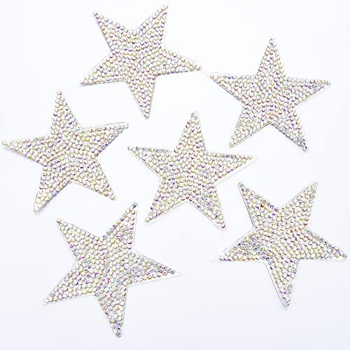 6шт 6 см Звезда Кристал Ивици Crystal AB Геометрични Приложения на Декоративни Стикери за Шапка, за Дрехи, Чанта Панталони Обувки Калъф за мобилен телефон, за DIY Проекти (A