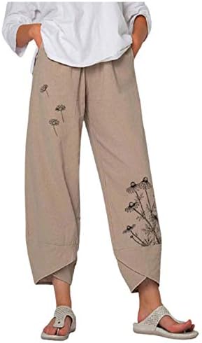 FIRERO Дамски спортни Панталони Летни Памук, Ленени Панталони Ежедневна Свободно Намаляване С Принтом Плажни Скъсяване на Панталони