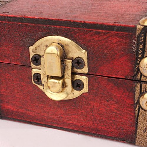OUNONA Дървен пиратски сандък със съкровище Ретро заключване Кутия за съхранение на бижута Калъф органайзер, подарък за рожден ден вечерни сувенири