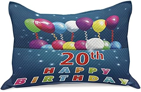 Вязаный Ватиран Калъфка Ambesonne на 20-ти рожден ден, Парти в чест на 20-годишнината от Разноцветни балони на син фон, Стандартна