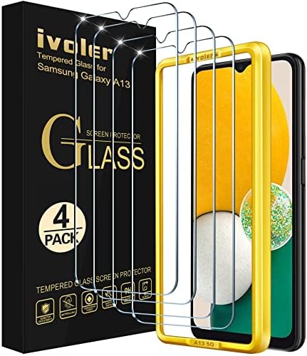 ivoler [4 опаковки] Защитно закалено стъкло за Samsung Galaxy A13, 5G / 4G /A04S с [Рамка за лесна настройка] Твърдост 9H, защита от надраскване, без мехурчета, 6,5 инча